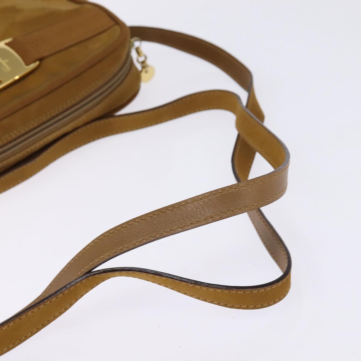 Salvatore Ferragamo Vala Shoulder Bag Suede Brown Gold Auth BA6379