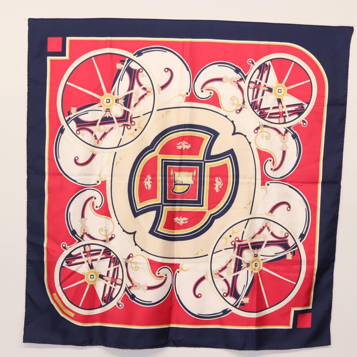 HERMES Carre 90 Scarf ""WASHINGTON'S CARRIAGE"" Silk Navy Auth BA6382