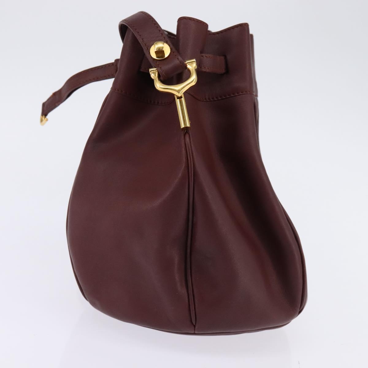 CARTIER Must Line Shoulder Bag Leather Bordeaux Gold Auth BA6387