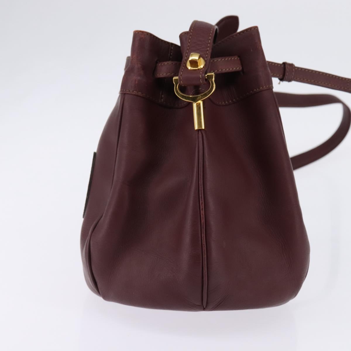 CARTIER Must Line Shoulder Bag Leather Bordeaux Gold Auth BA6388