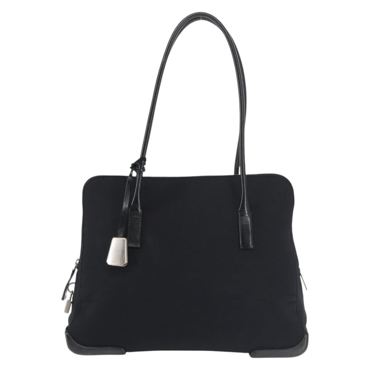 PRADA Tote Bag Nylon Black Silver Auth BA6439