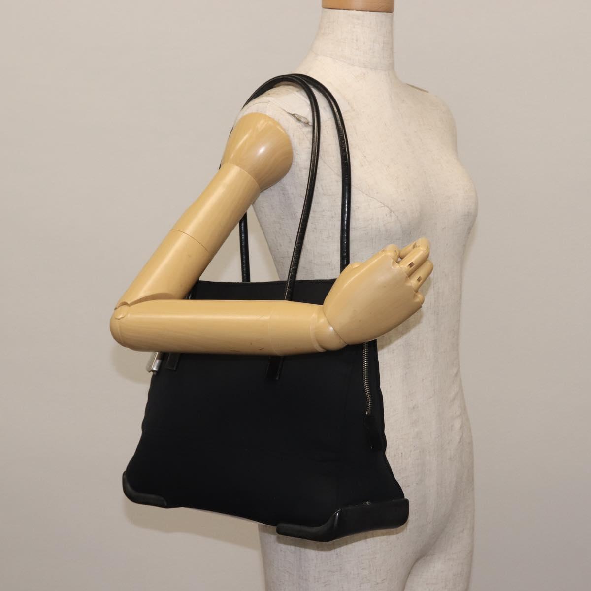 PRADA Tote Bag Nylon Black Silver Auth BA6439