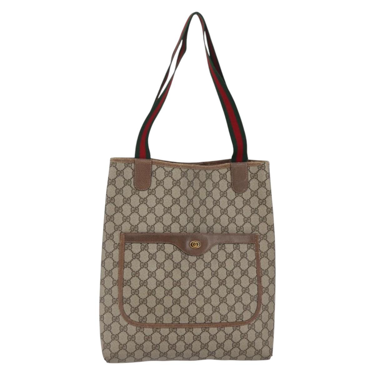 GUCCI GG Supreme Web Sherry Line Tote Bag PVC Beige Gold 39 02 003 Auth BA6448