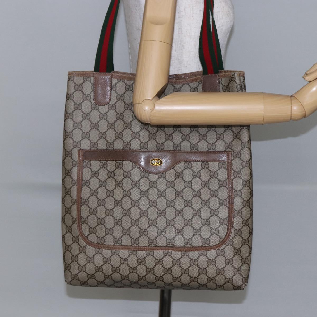GUCCI GG Supreme Web Sherry Line Tote Bag PVC Beige Gold 39 02 003 Auth BA6448