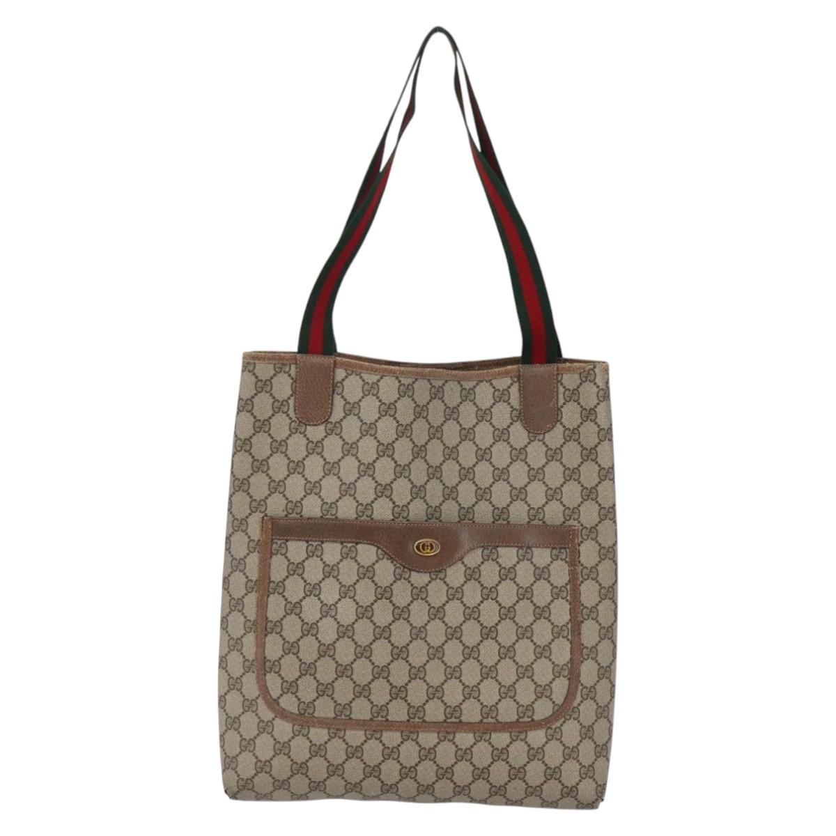 GUCCI GG Supreme Web Sherry Line Tote Bag PVC Beige Gold 39 02 003 Auth BA6448