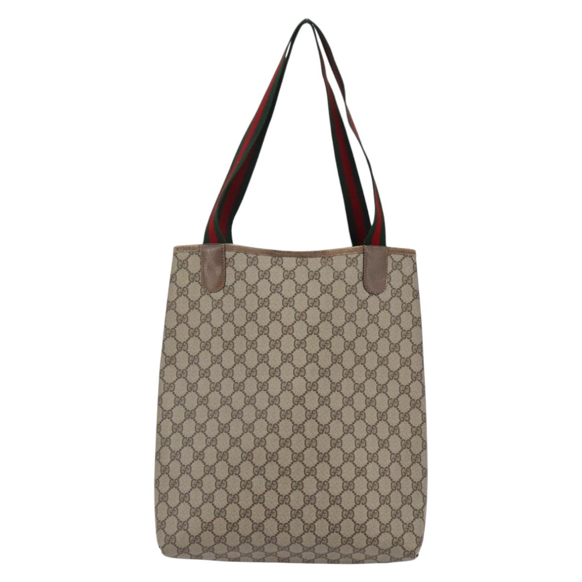 GUCCI GG Supreme Web Sherry Line Tote Bag PVC Beige Gold 39 02 003 Auth BA6448