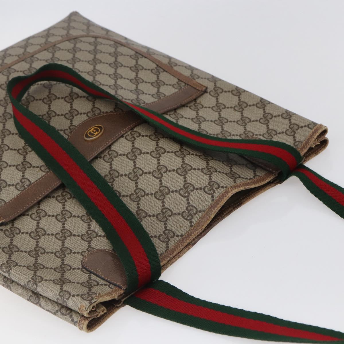 GUCCI GG Supreme Web Sherry Line Tote Bag PVC Beige Gold 39 02 003 Auth BA6448