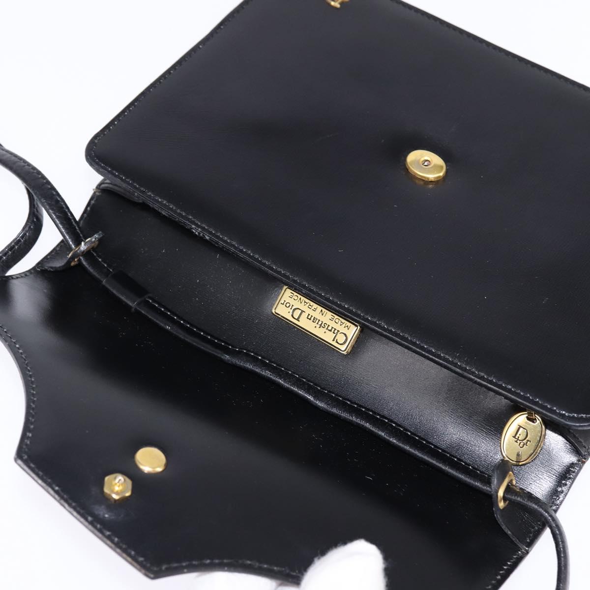 Christian Dior Shoulder Bag Leather Black Gold Auth BA6450
