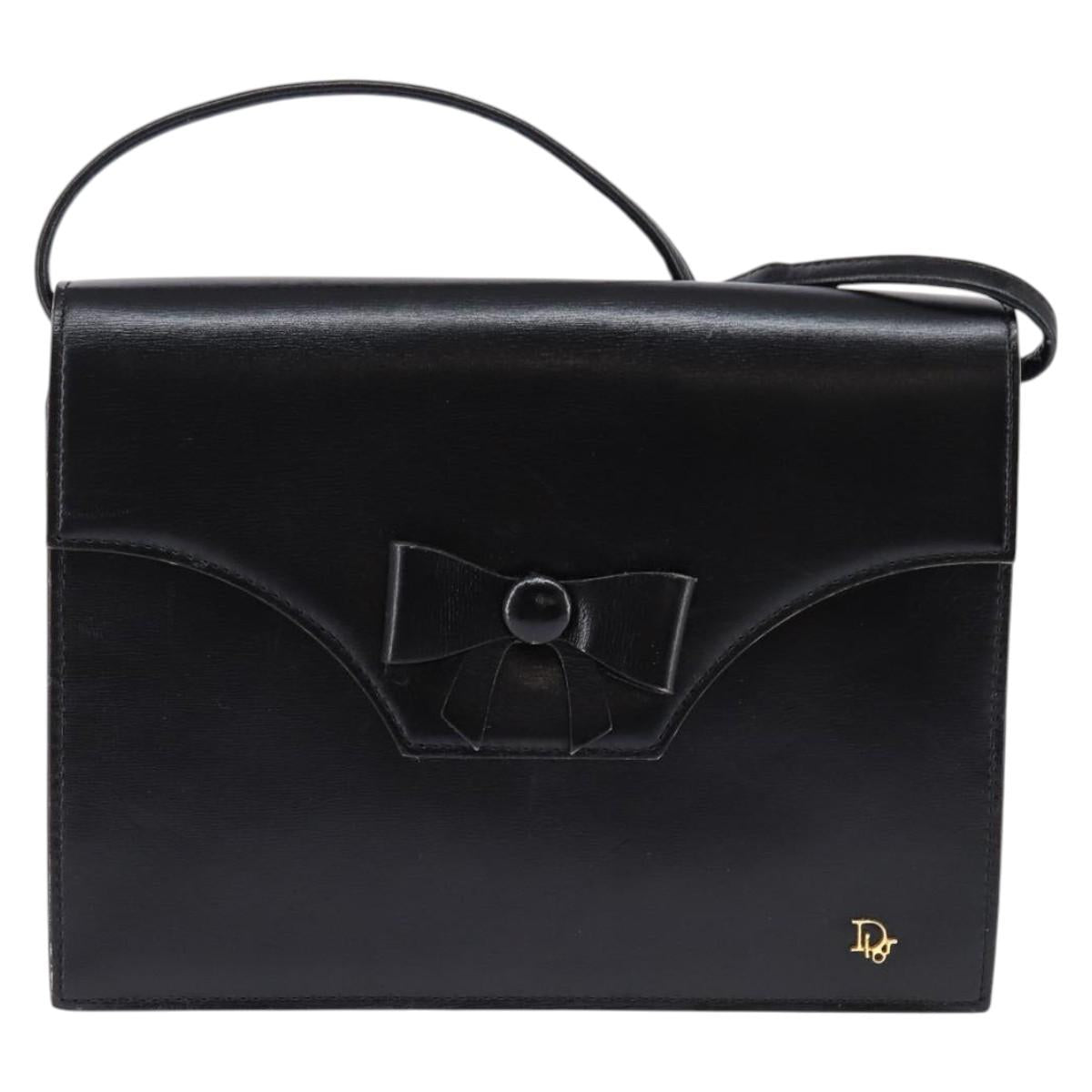 Christian Dior Shoulder Bag Leather Black Gold Auth BA6450