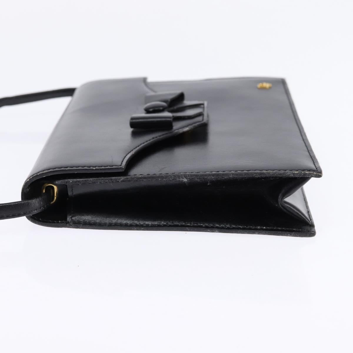 Christian Dior Shoulder Bag Leather Black Gold Auth BA6450