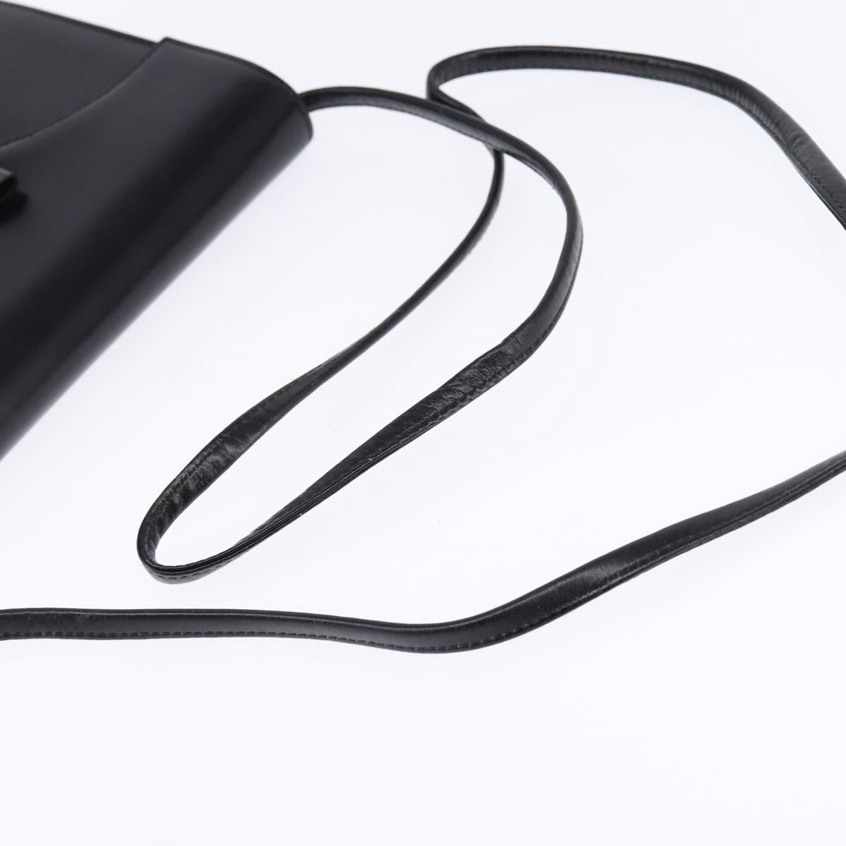 Christian Dior Shoulder Bag Leather Black Gold Auth BA6450