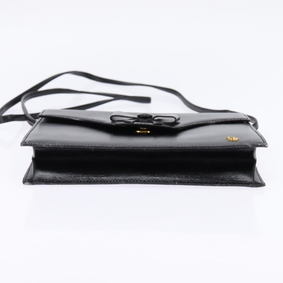 Christian Dior Shoulder Bag Leather Black Gold Auth BA6450