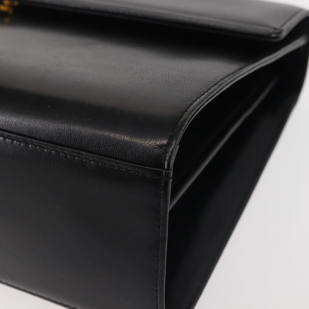 GIVENCHY Hand Bag Leather Black Gold Auth BA6452