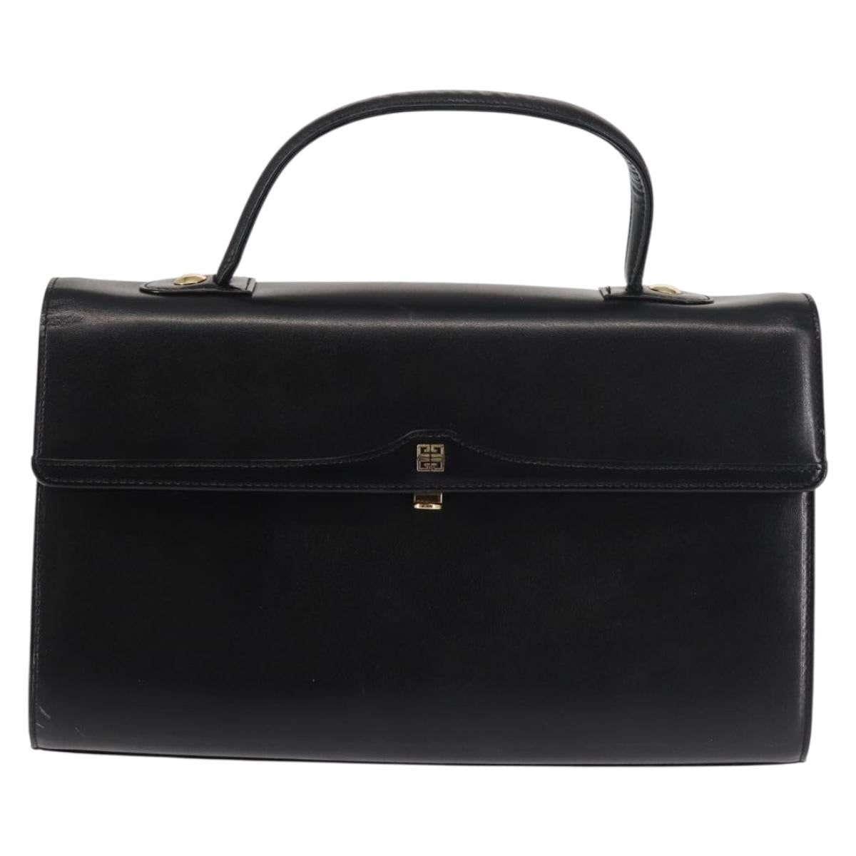 GIVENCHY Hand Bag Leather Black Gold Auth BA6452