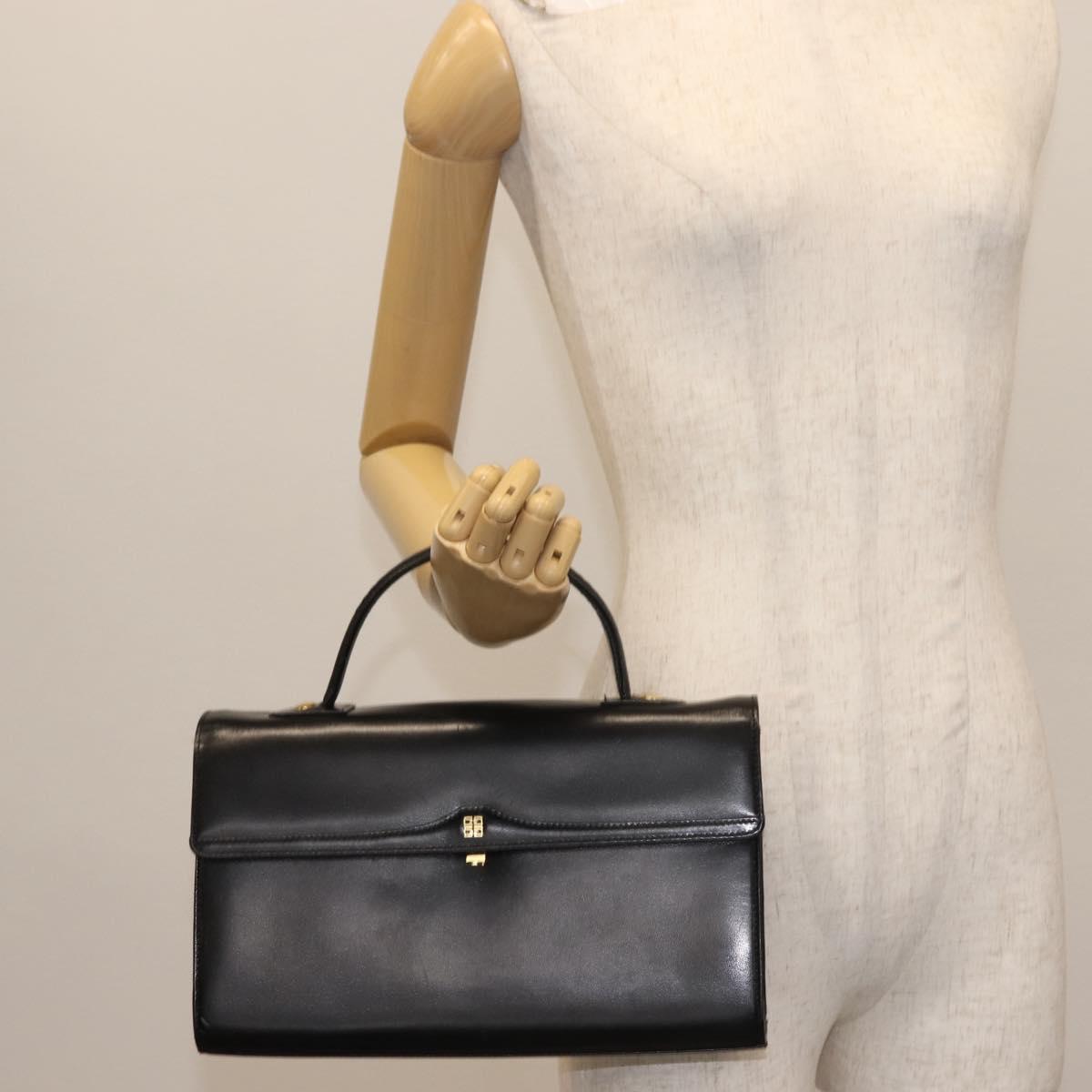 GIVENCHY Hand Bag Leather Black Gold Auth BA6452