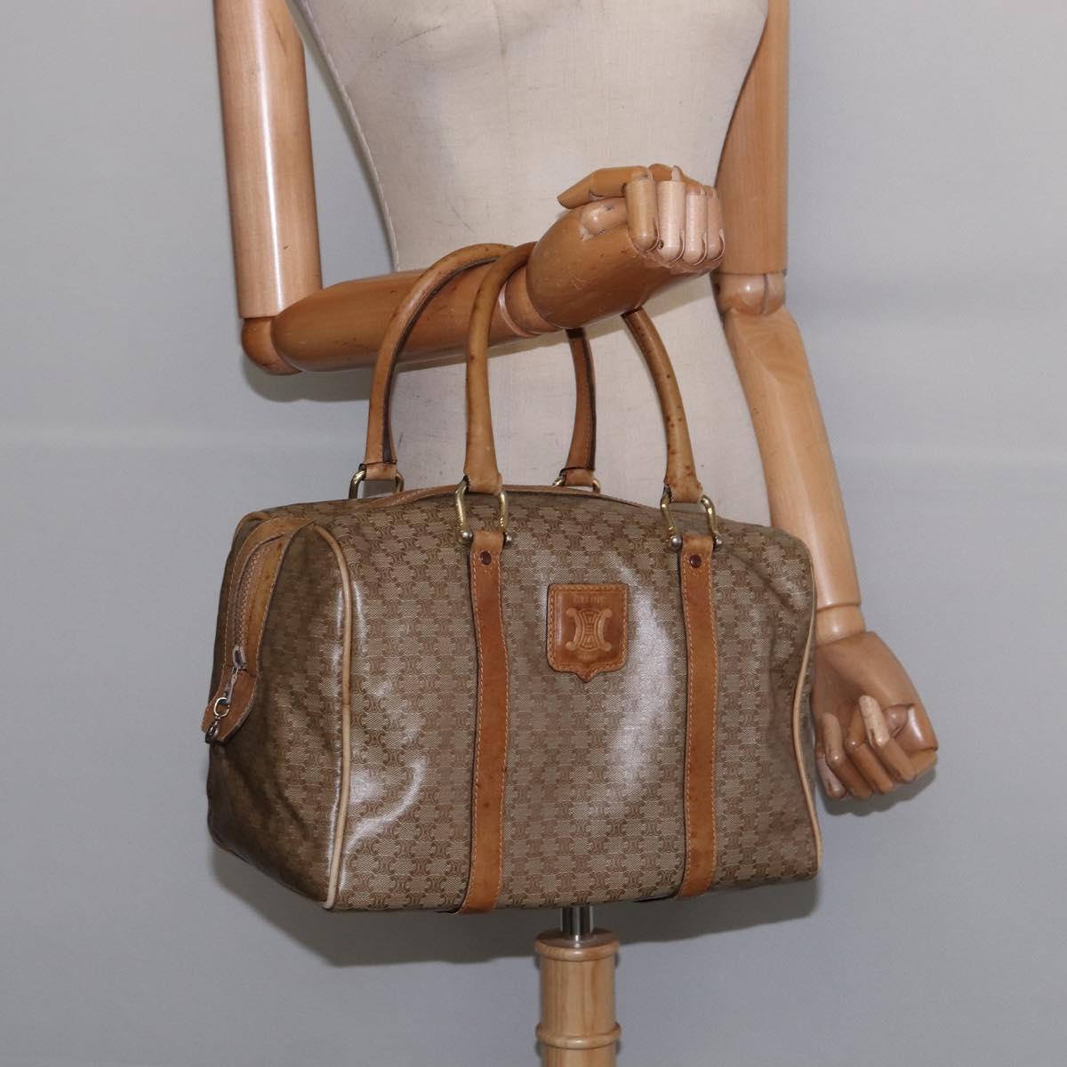 CELINE Macadam Canvas Boston Bag PVC Beige Gold Auth BA6457