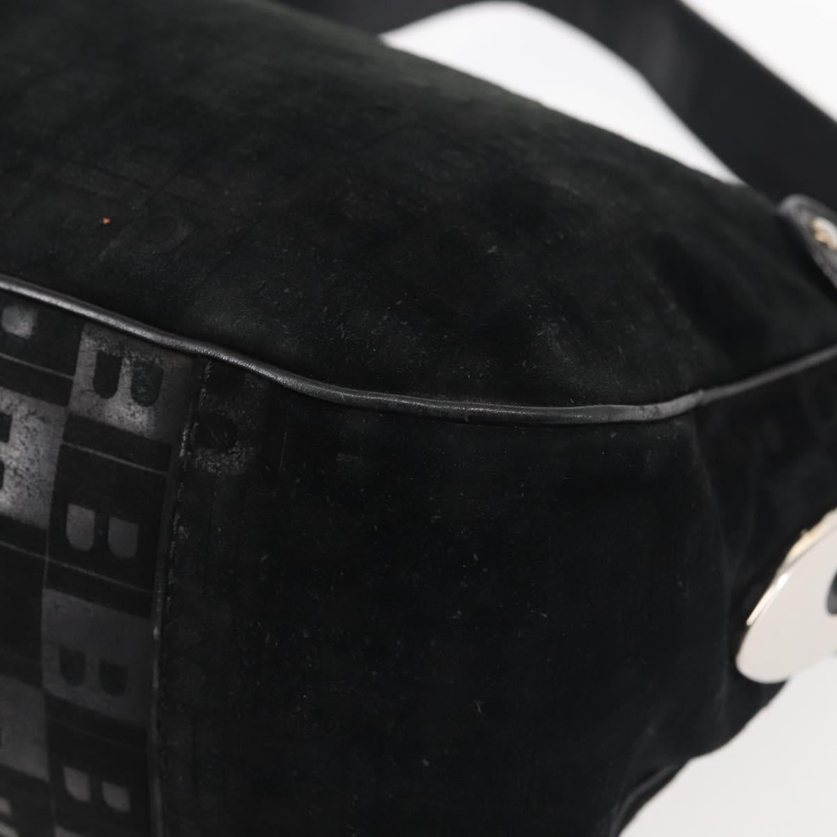 BALLY Shoulder Bag Suede Leather Black Silver Auth BA6459