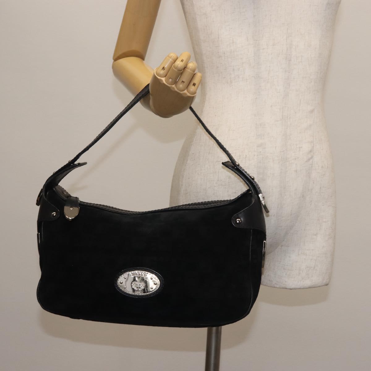 BALLY Shoulder Bag Suede Leather Black Silver Auth BA6459