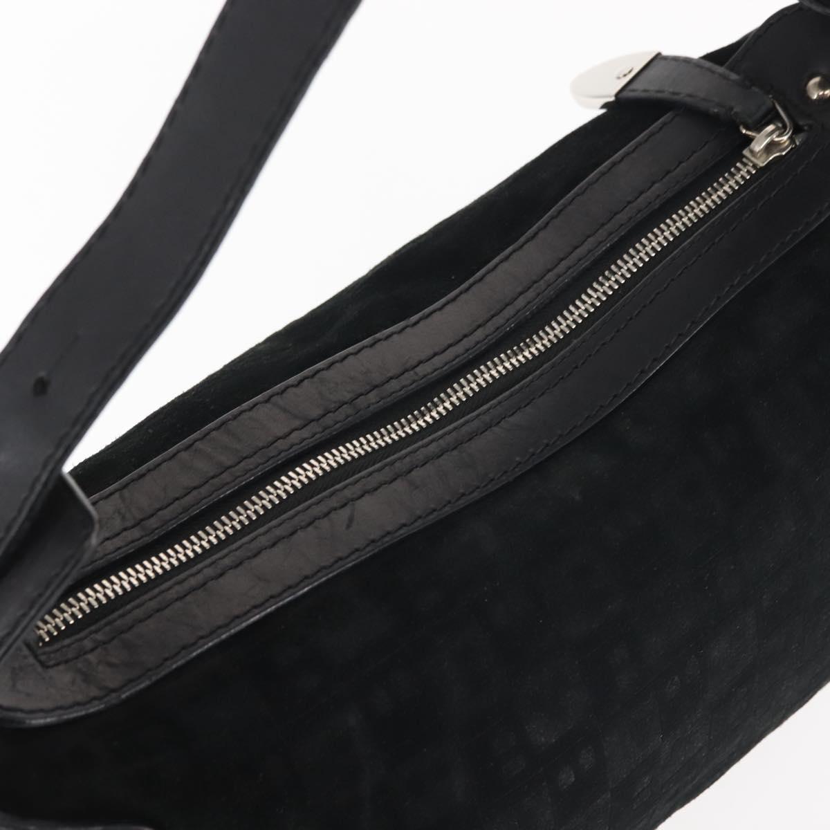 BALLY Shoulder Bag Suede Leather Black Silver Auth BA6459
