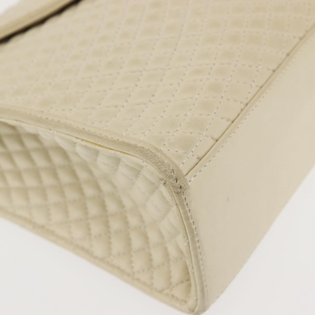 BALLY Quilted Hand Bag Leather Beige Gold Auth BA6460