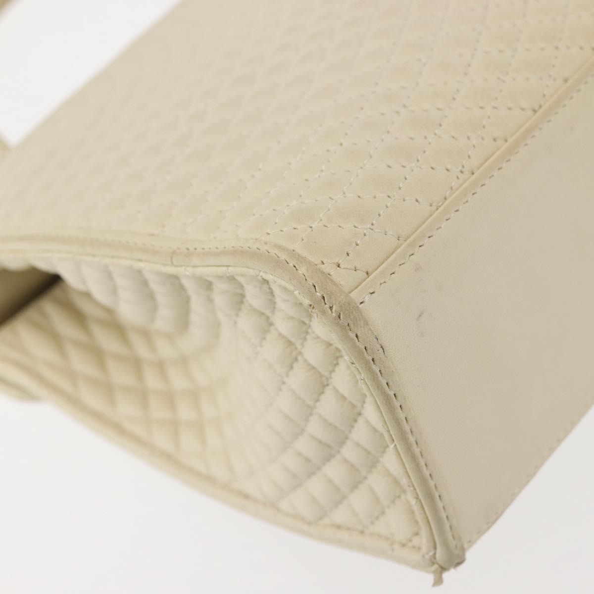 BALLY Quilted Hand Bag Leather Beige Gold Auth BA6460