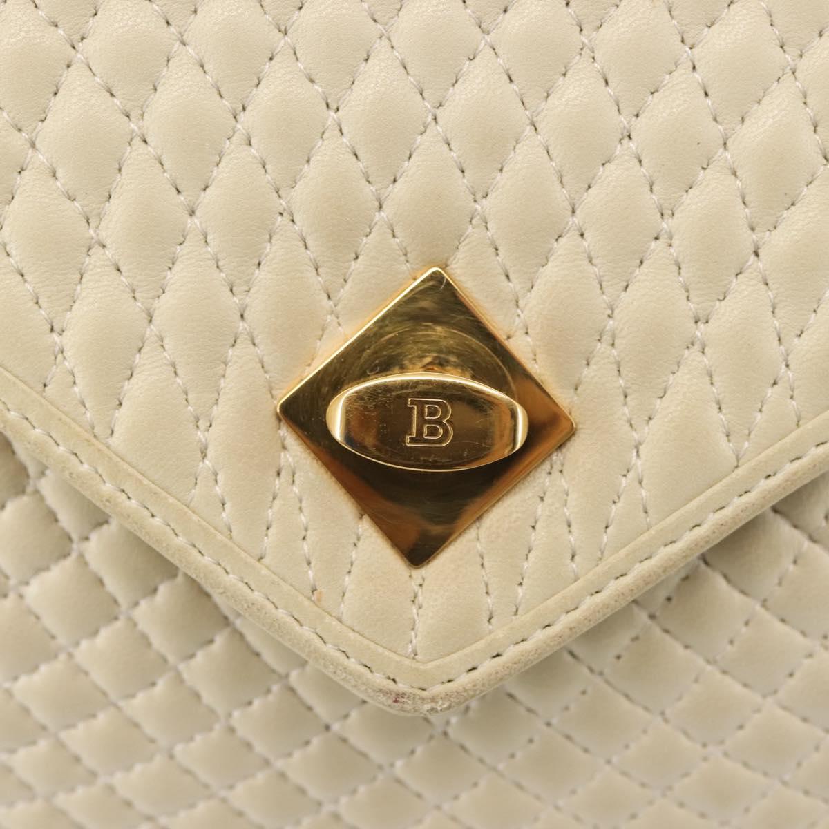 BALLY Quilted Hand Bag Leather Beige Gold Auth BA6460