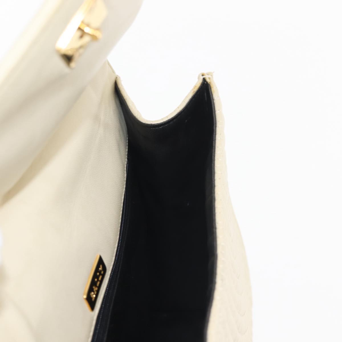 BALLY Quilted Hand Bag Leather Beige Gold Auth BA6460