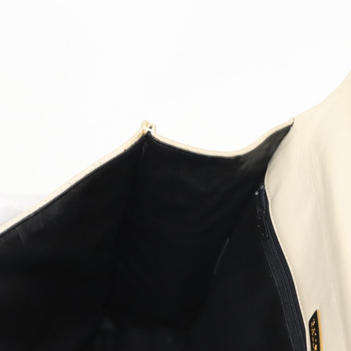 BALLY Quilted Hand Bag Leather Beige Gold Auth BA6460