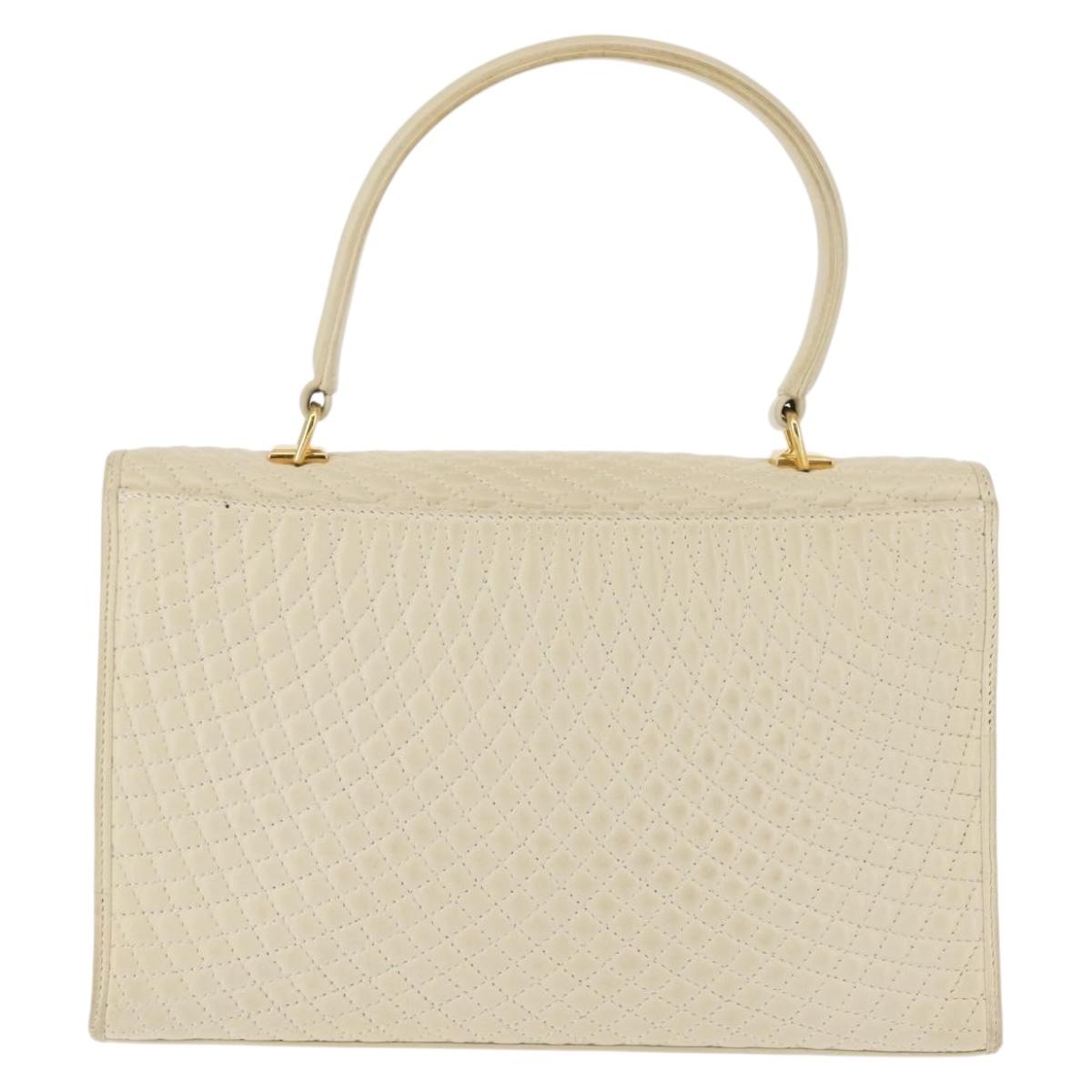 BALLY Quilted Hand Bag Leather Beige Gold Auth BA6460
