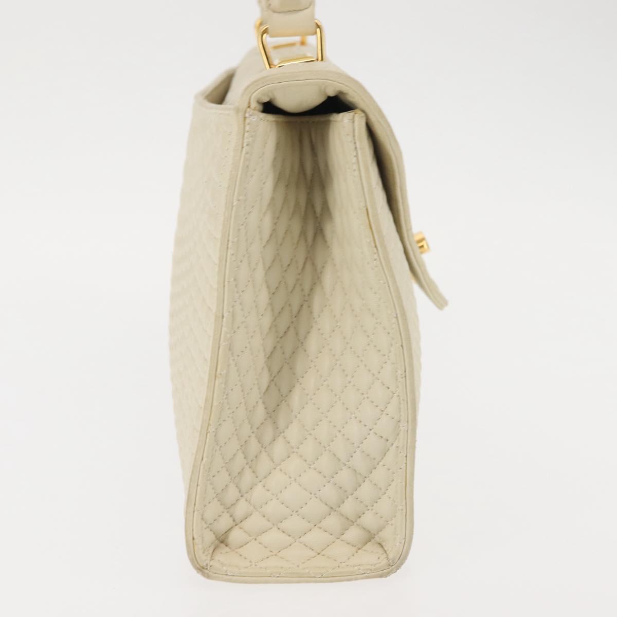 BALLY Quilted Hand Bag Leather Beige Gold Auth BA6460