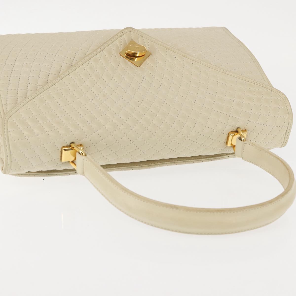 BALLY Quilted Hand Bag Leather Beige Gold Auth BA6460