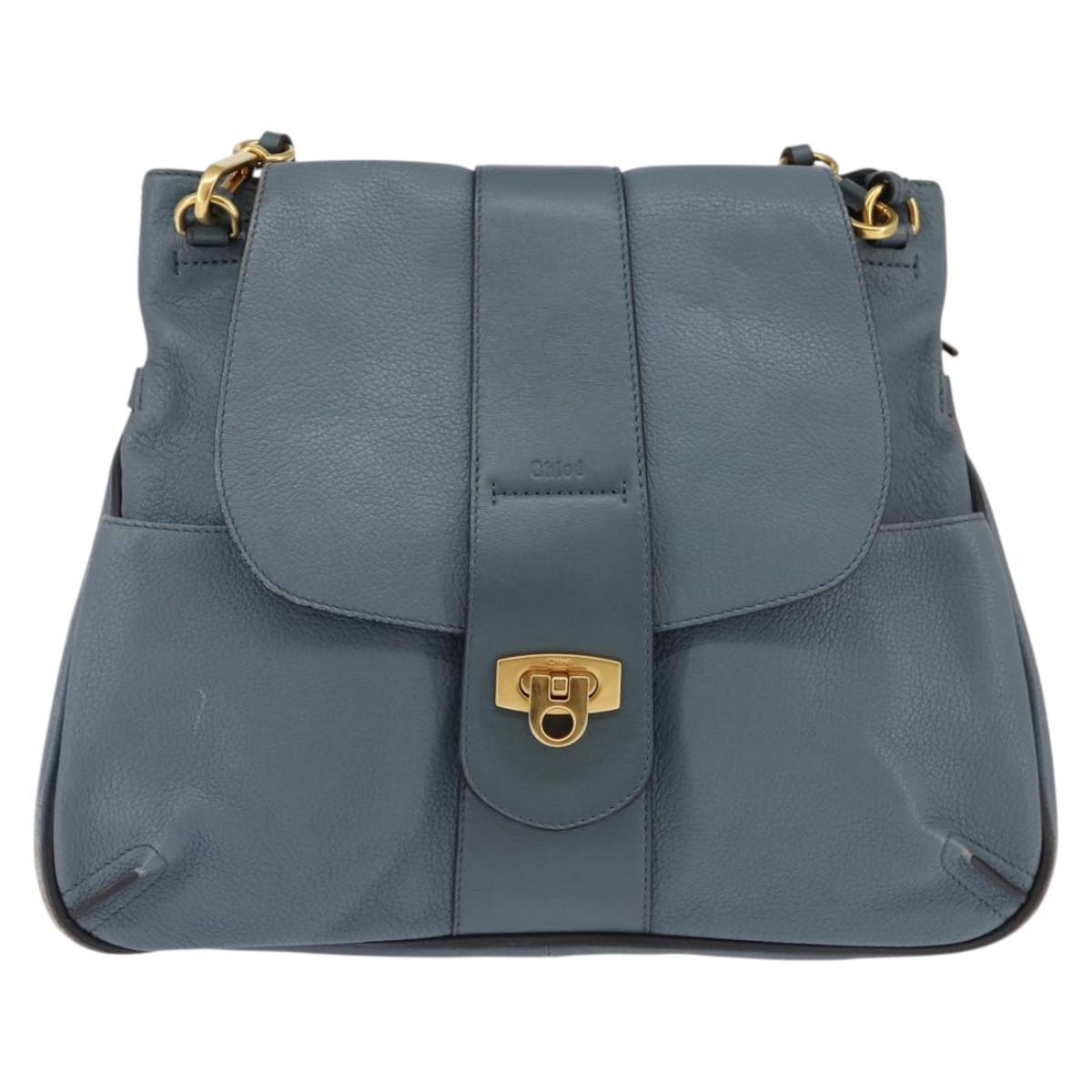 Chloe Shoulder Bag Leather Light Blue Gold Auth BA6462