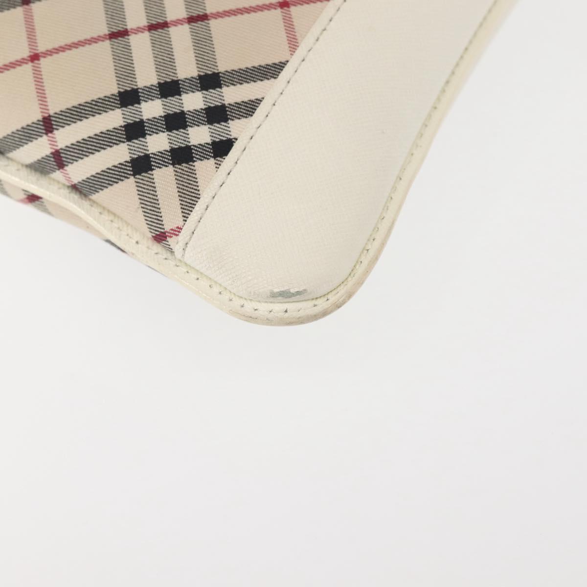 BURBERRY Nova Check Shoulder Bag Canvas Leather White Silver Auth BA6464