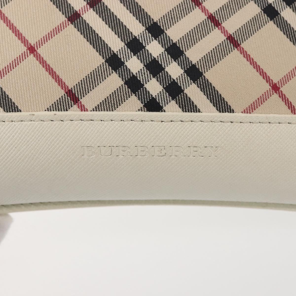 BURBERRY Nova Check Shoulder Bag Canvas Leather White Silver Auth BA6464