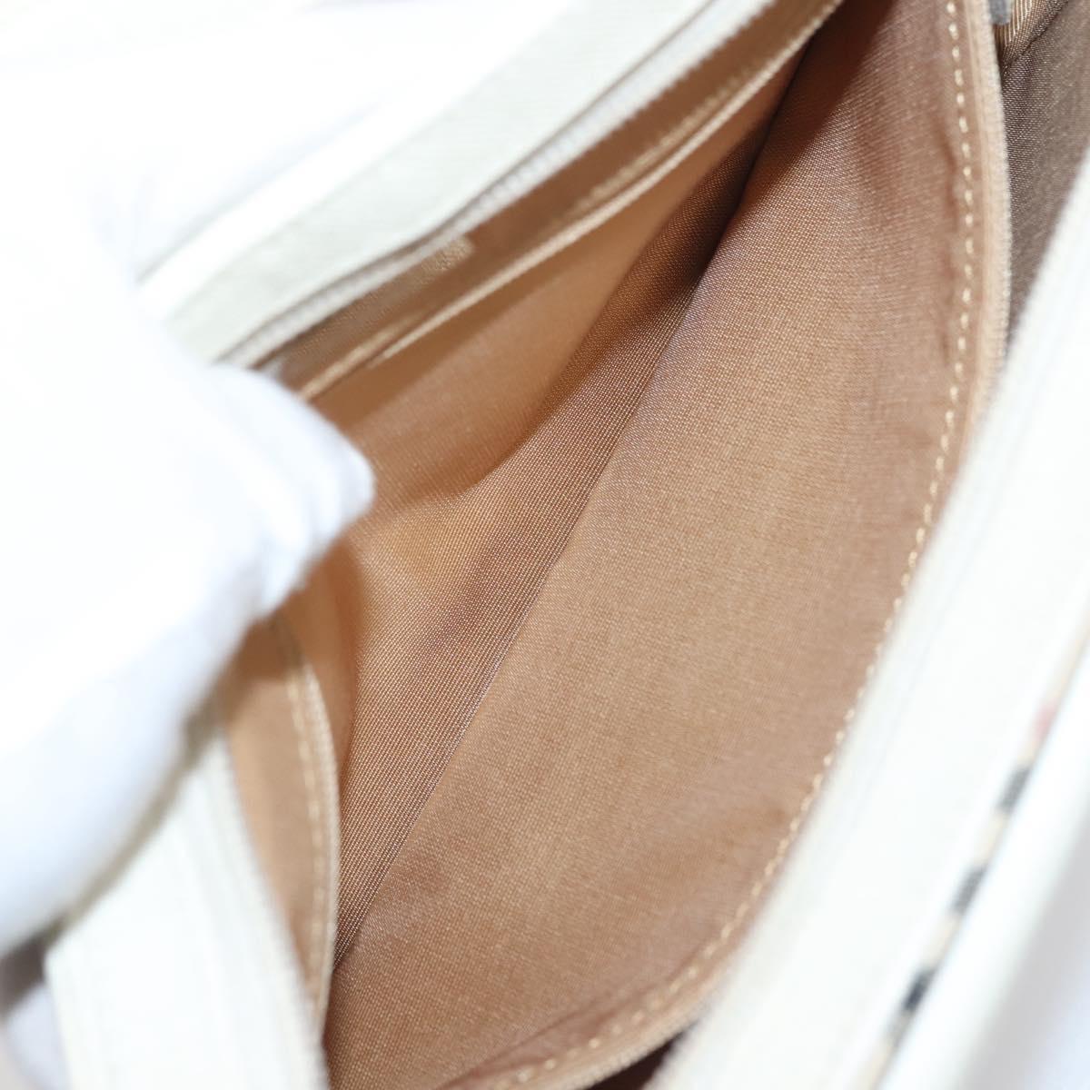 BURBERRY Nova Check Shoulder Bag Canvas Leather White Silver Auth BA6464