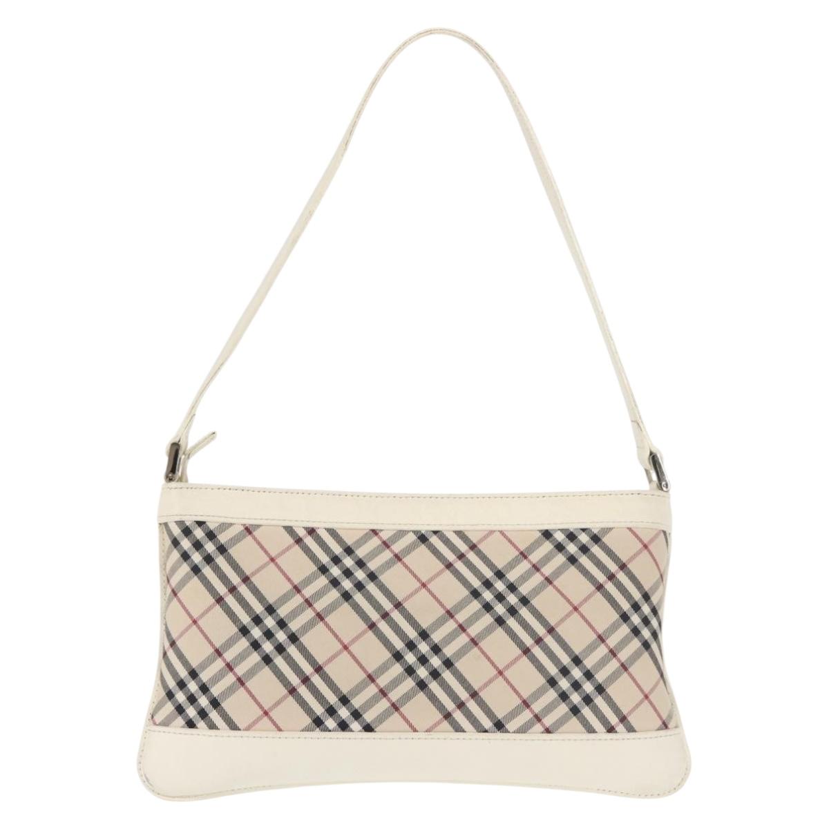 BURBERRY Nova Check Shoulder Bag Canvas Leather White Silver Auth BA6464