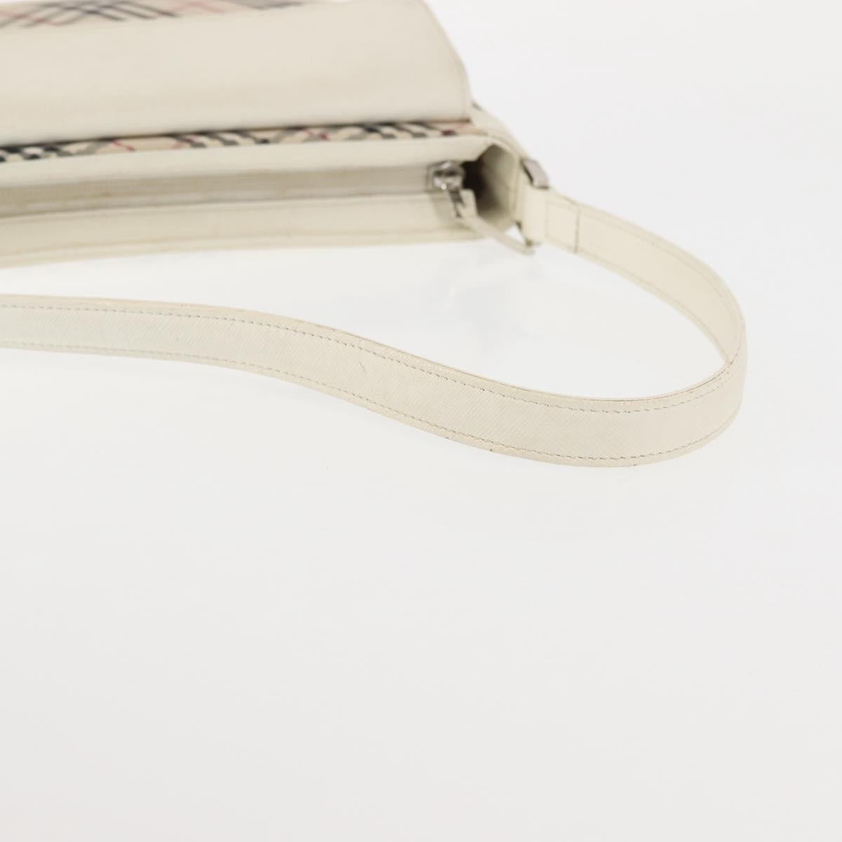 BURBERRY Nova Check Shoulder Bag Canvas Leather White Silver Auth BA6464