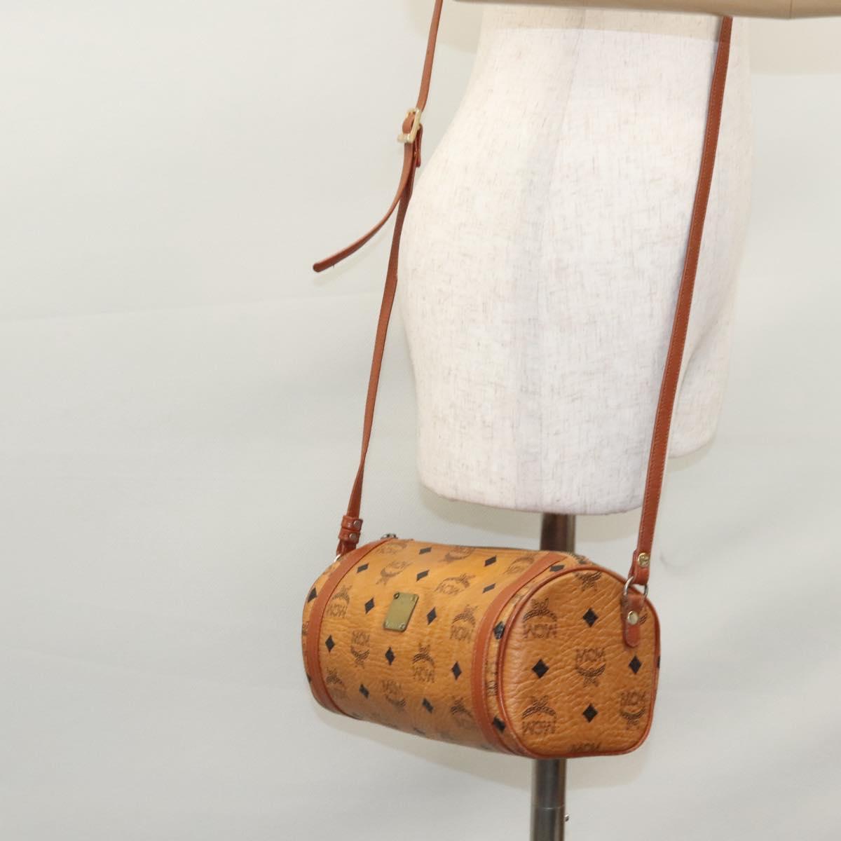 MCM Vicetos Logogram Shoulder Bag PVC Leather Brown Gold Auth BA647