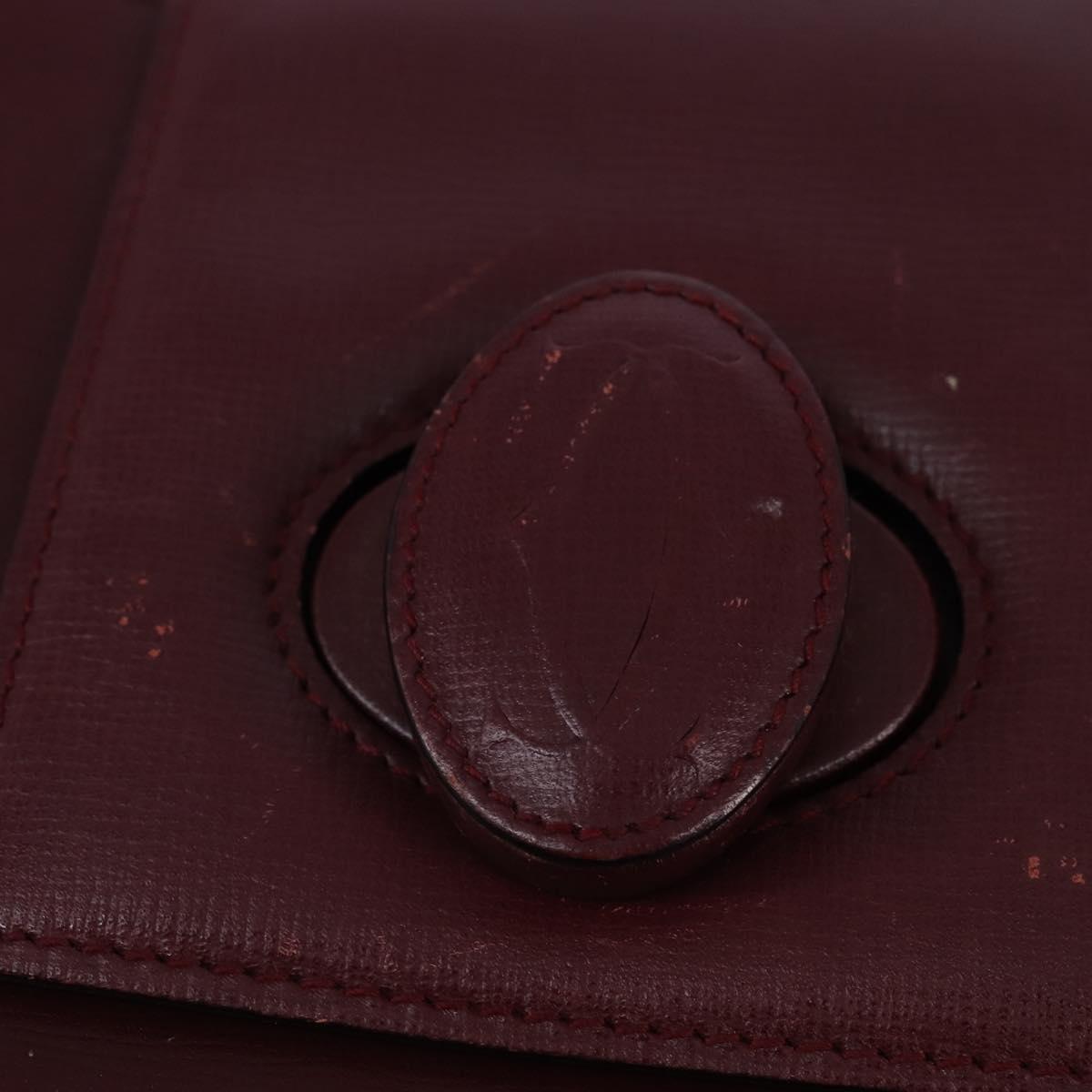 Cartier Shoulder Bag Leather Bordeaux Silver Auth BA6471