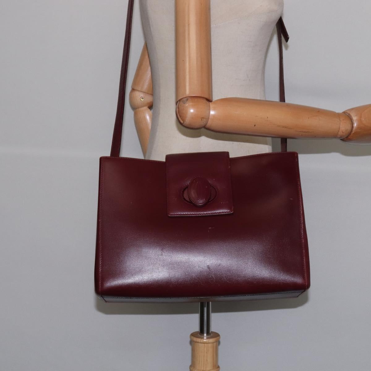 Cartier Shoulder Bag Leather Bordeaux Silver Auth BA6471