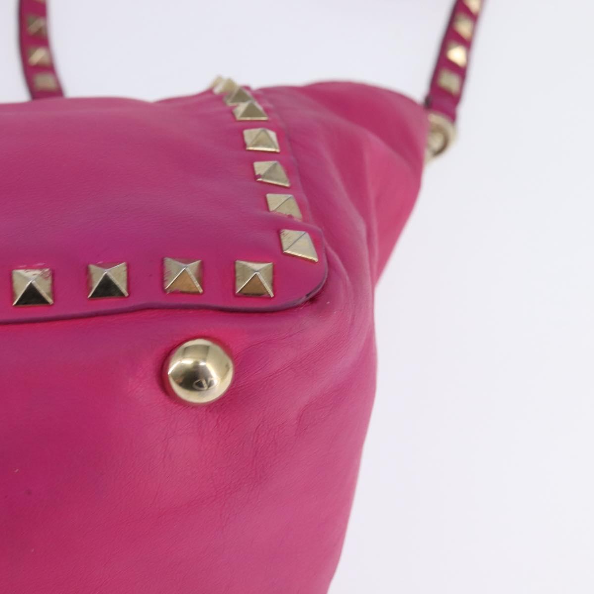 VALENTINO Studs Hand Bag Leather 2way Pink Gold Auth BA6473