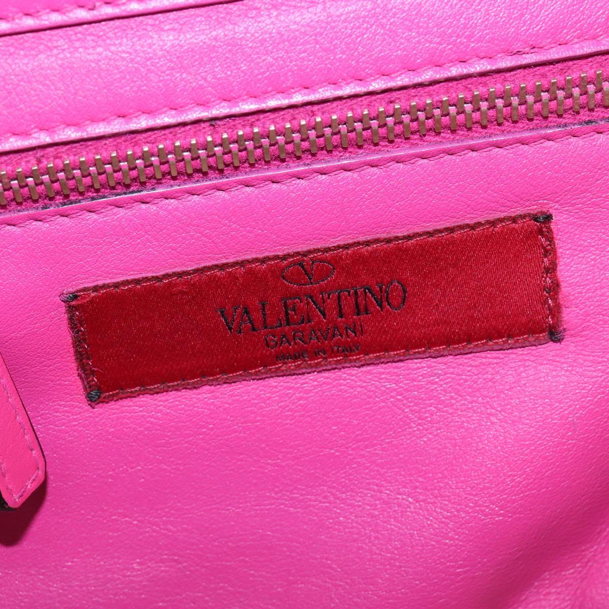VALENTINO Studs Hand Bag Leather 2way Pink Gold Auth BA6473