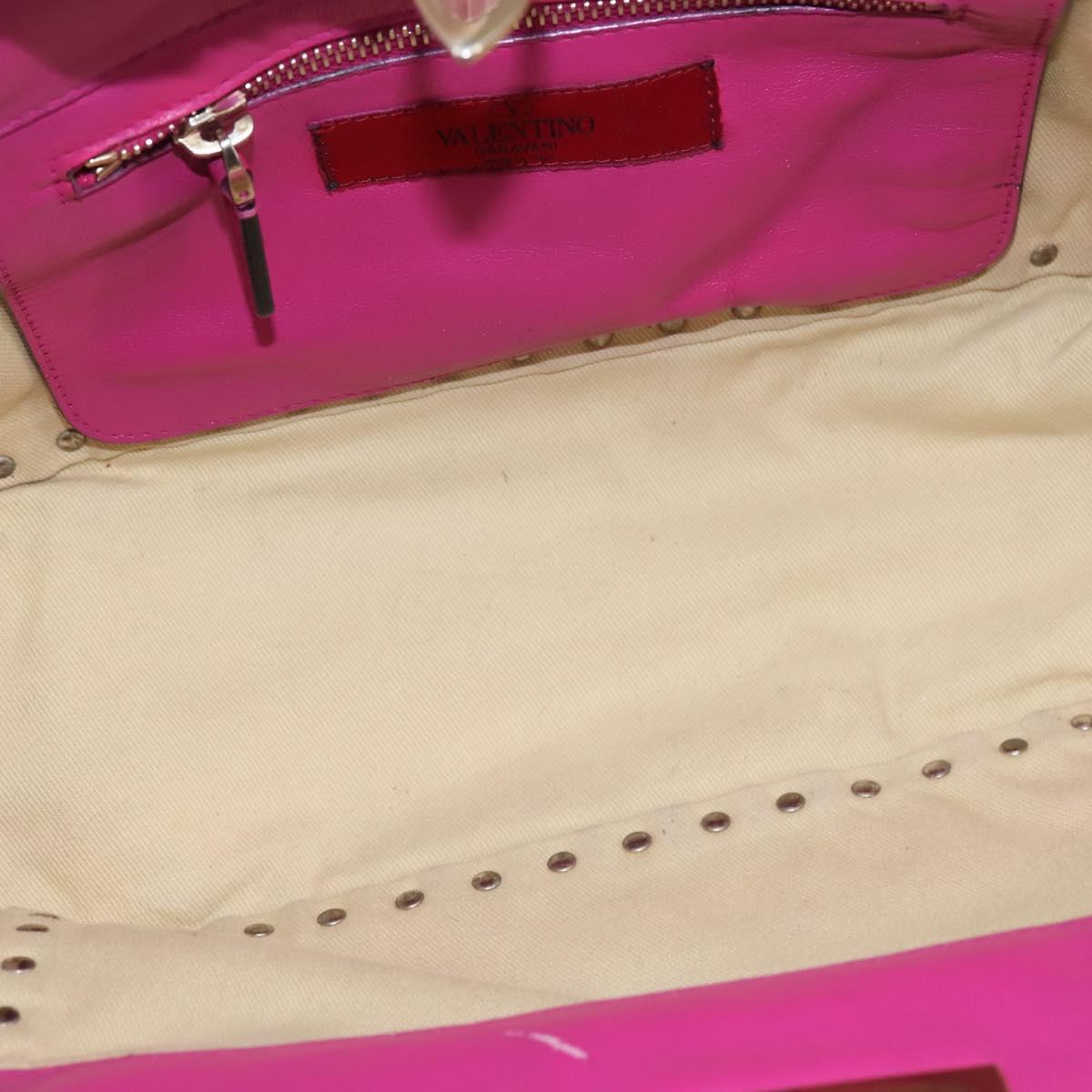 VALENTINO Studs Hand Bag Leather 2way Pink Gold Auth BA6473