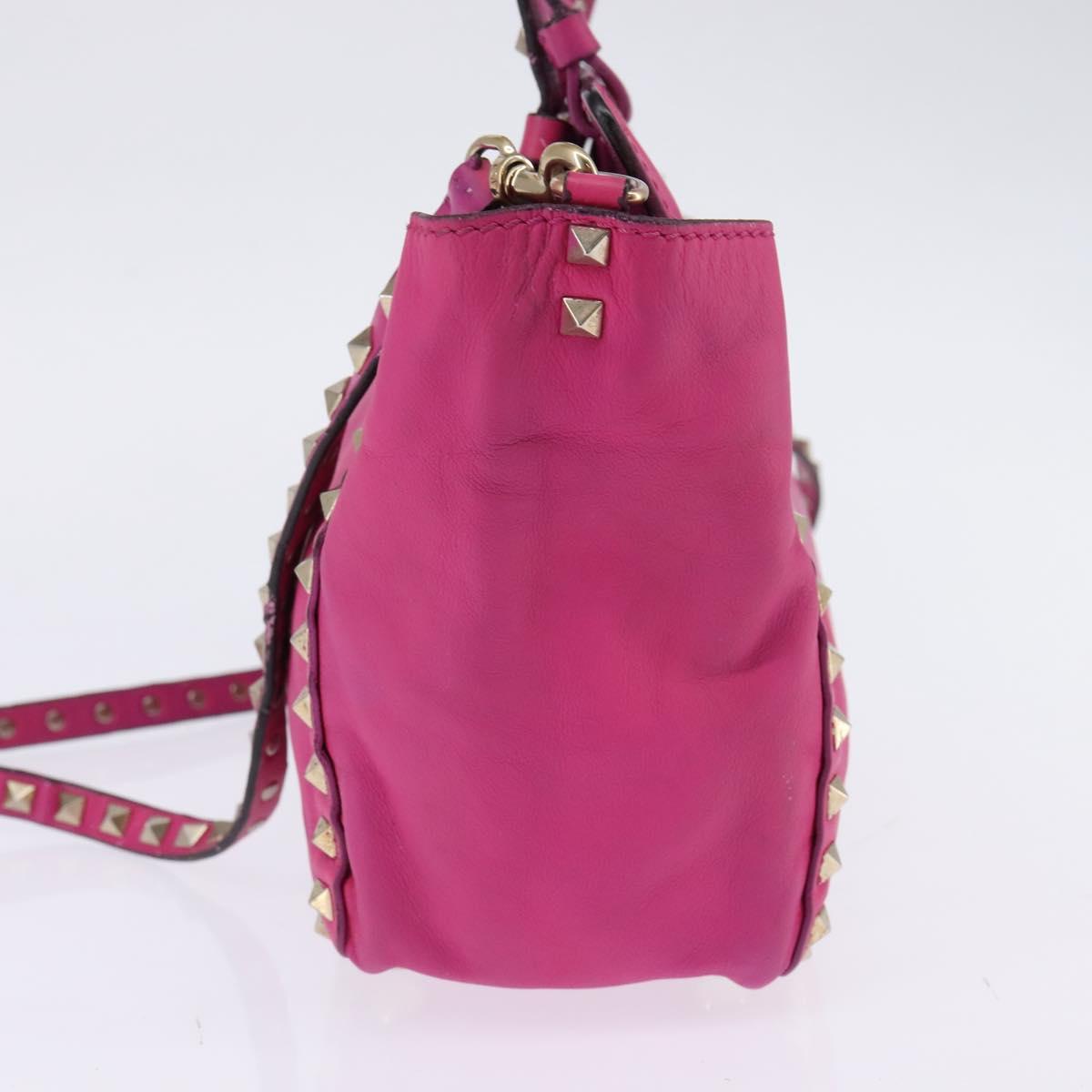 VALENTINO Studs Hand Bag Leather 2way Pink Gold Auth BA6473