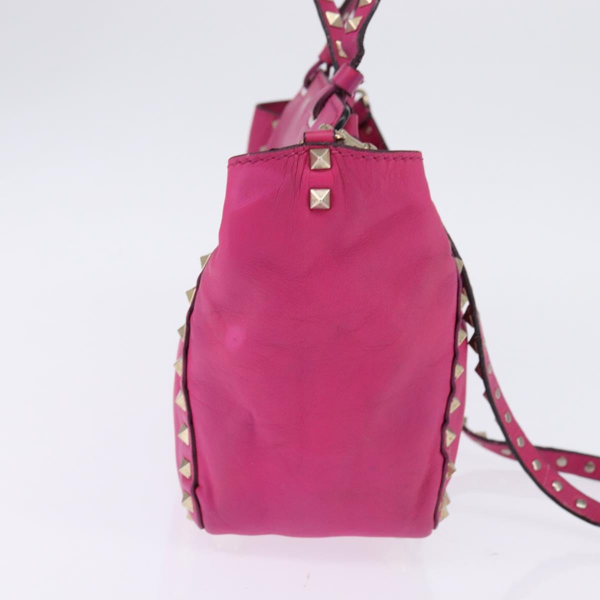 VALENTINO Studs Hand Bag Leather 2way Pink Gold Auth BA6473