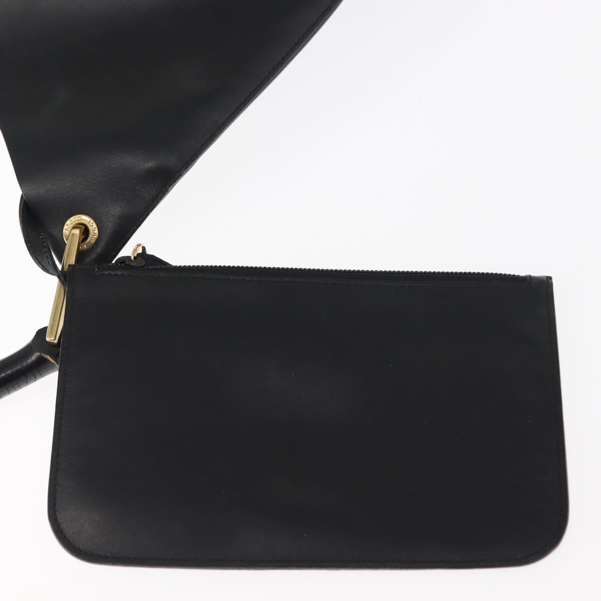 GUCCI Bamboo Shoulder Bag Leather Black Gold 001 1013 1881 Auth BA6477