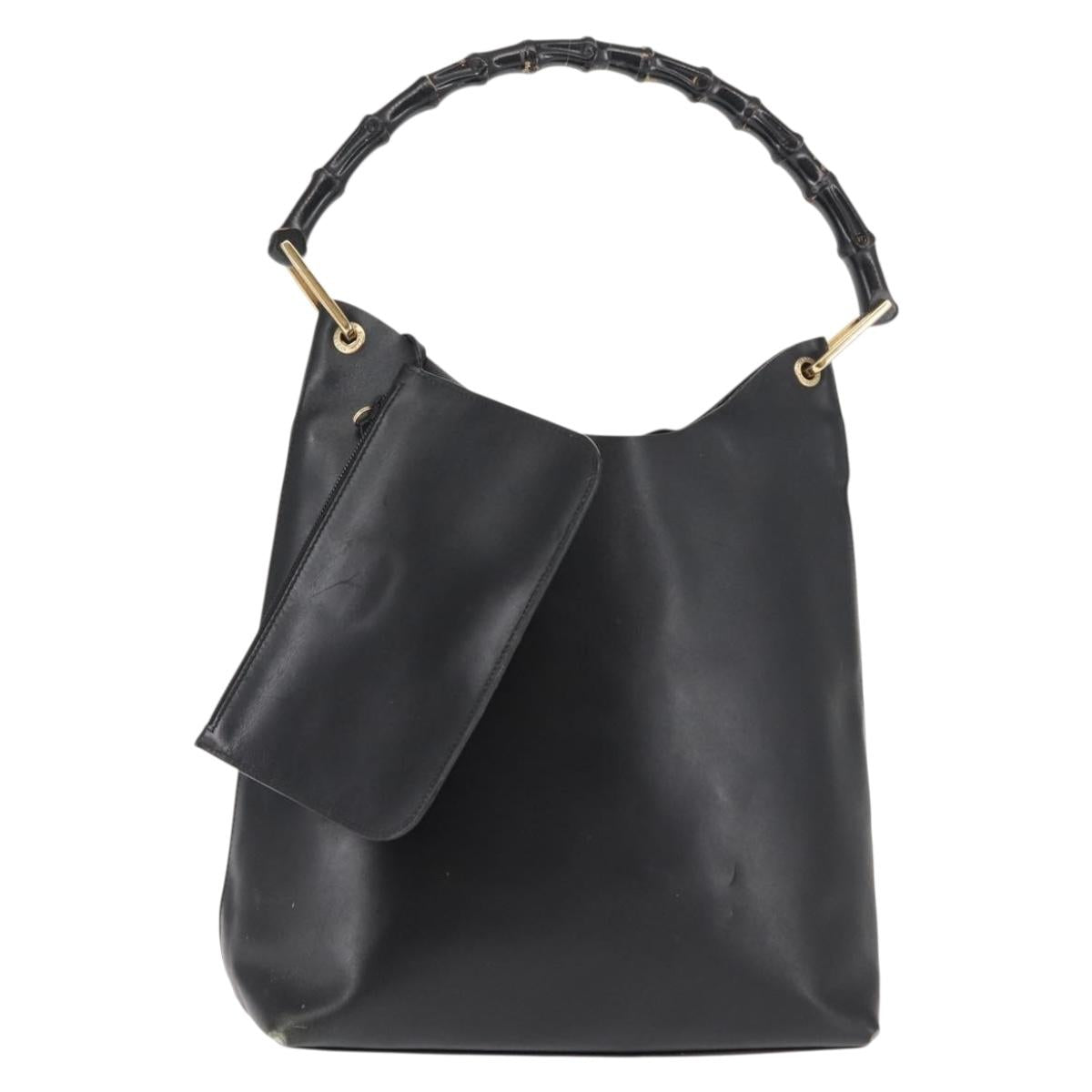 GUCCI Bamboo Shoulder Bag Leather Black Gold 001 1013 1881 Auth BA6477