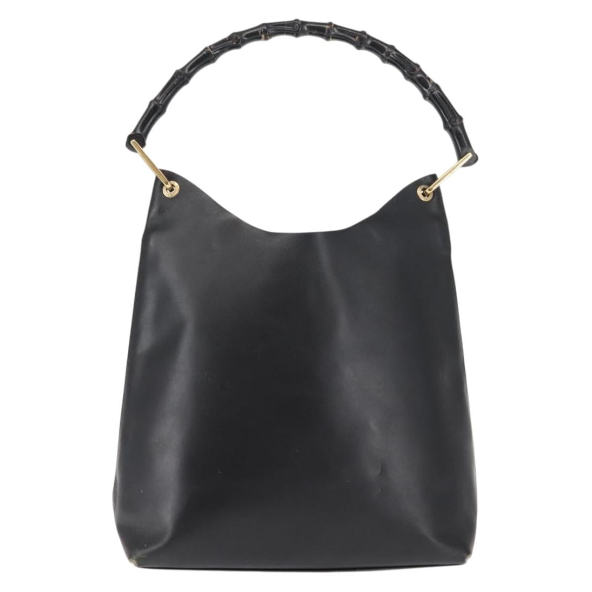 GUCCI Bamboo Shoulder Bag Leather Black Gold 001 1013 1881 Auth BA6477