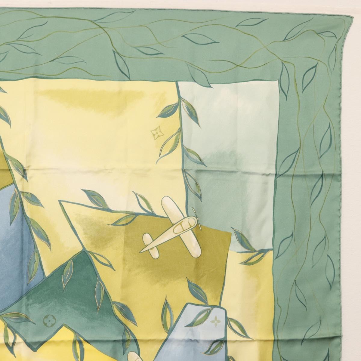 LOUIS VUITTON Scarf Silk Green LV Auth BA6485