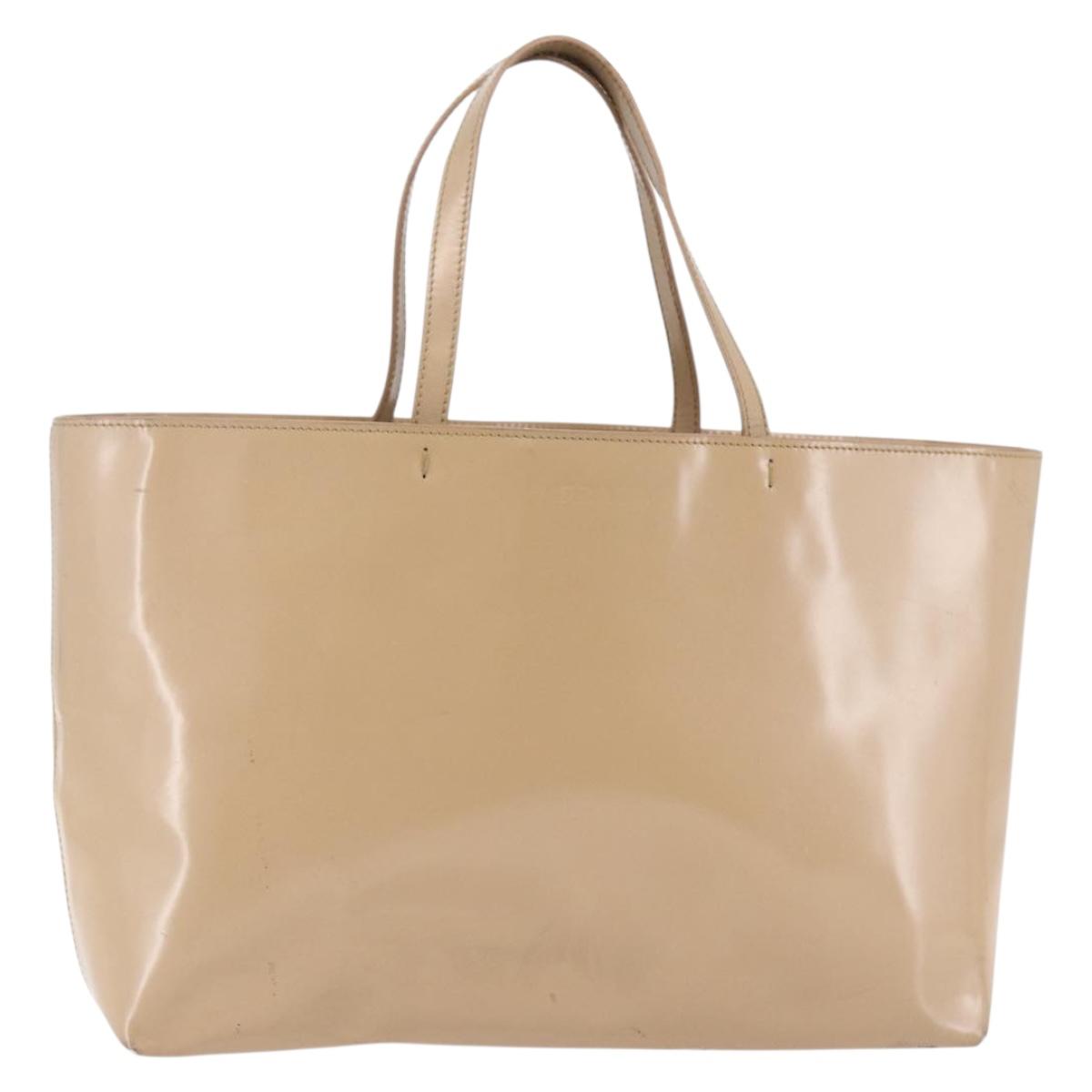 PRADA Tote Bag Enamel Beige Auth BA6491